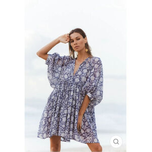 DAUGHTERS OF INDIA Kyra Cotton lightweight Mini Dress Blue Iris S